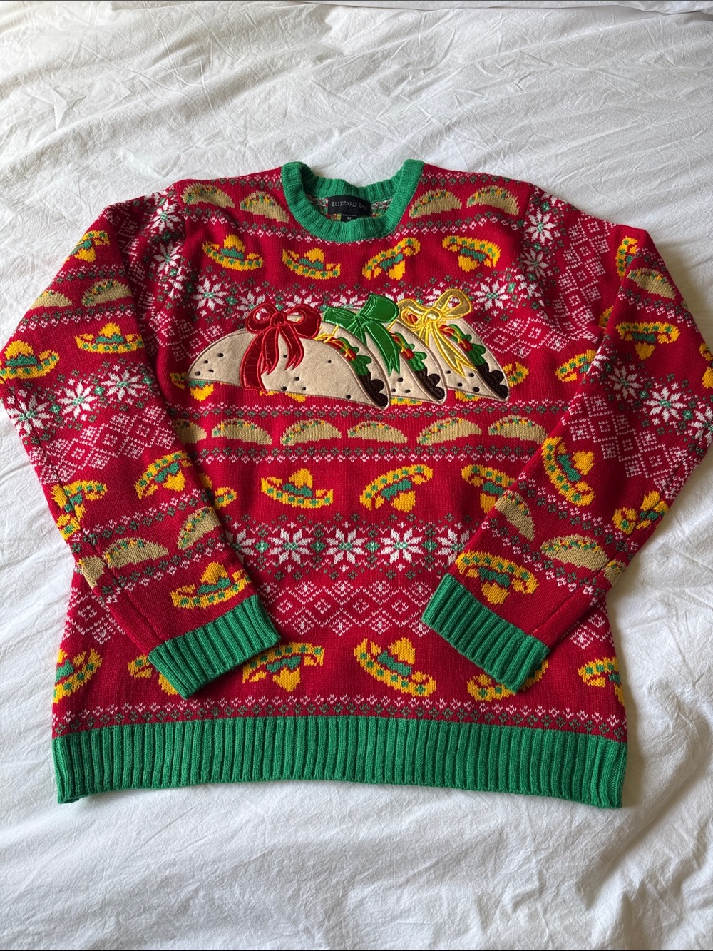 Blizzard Bay Red Taco Fiesta ugly Christmas Sweater, NWOT, size Medium